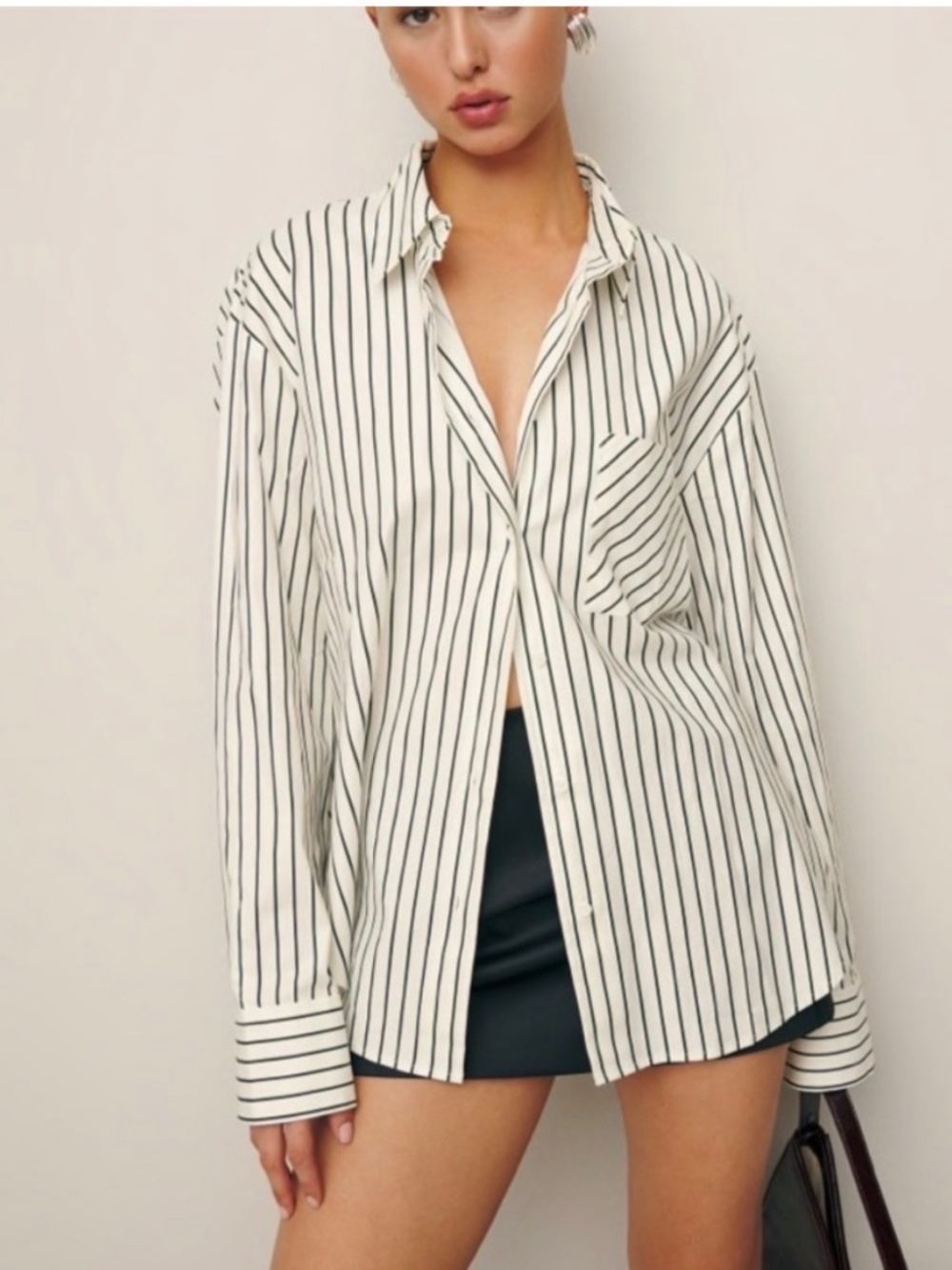 Reformation Will Savoy Striped Oversized Button Down Shirt Collared Size XS